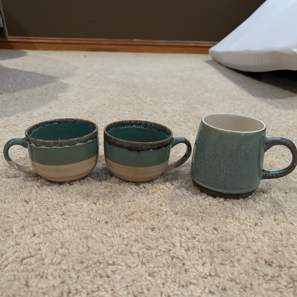 Set of 3 Bosmarlin & Myfff Large and Wide Cappuccino Ceramic Coffee Mugs, 16 oz.